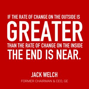 If the rate of change on the outside is greater than the rate of change on the inside, the end is near. - Jack Welch, Former Chairman & CEO, GE
