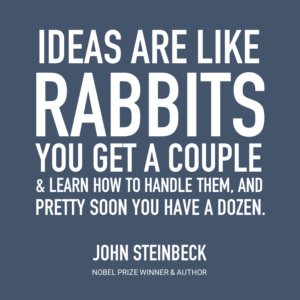 Ideas are like rabbits. You get a couple and learn how to handle them, and pretty soon you have a dozen. John Steinbeck, Nobel Prize Winner & Author